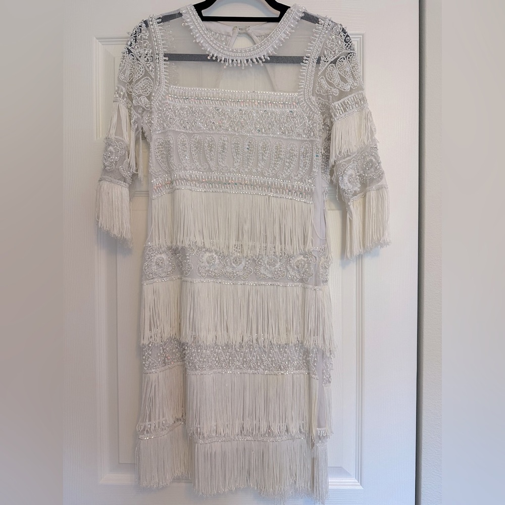 White beaded fringe dress